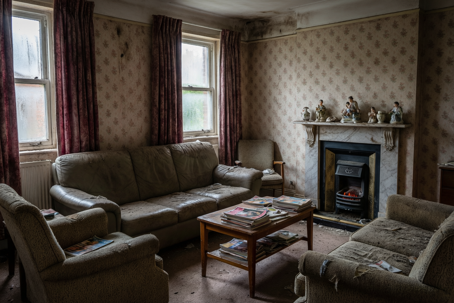 Dated living room before renovation